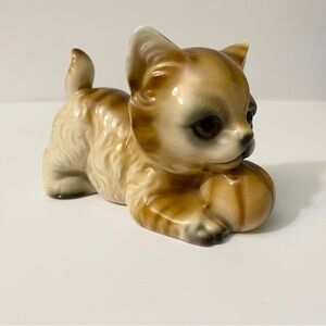 Vintage Ceramic Tabby Kitten Figurine with Ball Glossy Porcelain Cat